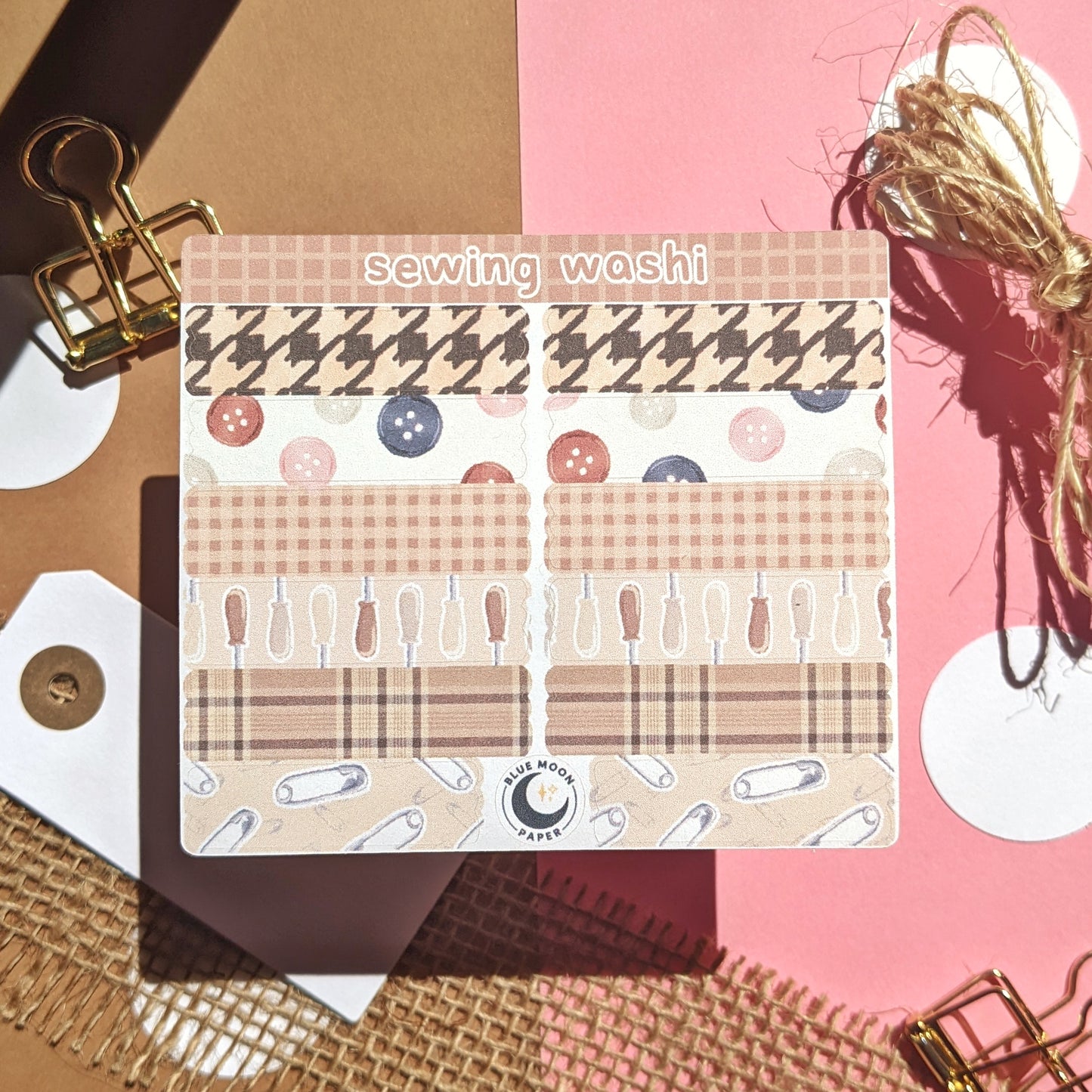 Sticker sheet featuring rectangles with illustrated patterns such as houndstooth, plaid, and gingham.